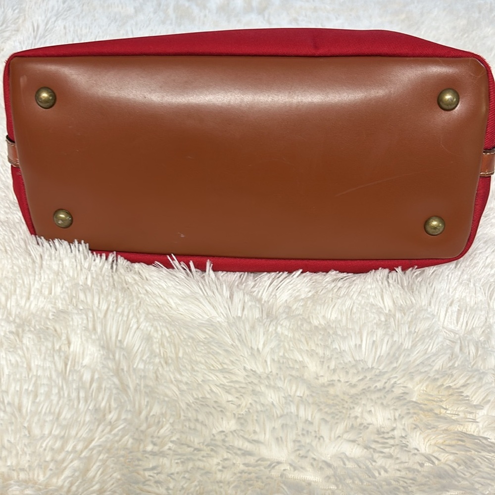 Fossil Red Canvas Satchel with Brown Leather Handles - Picture 4 of 7